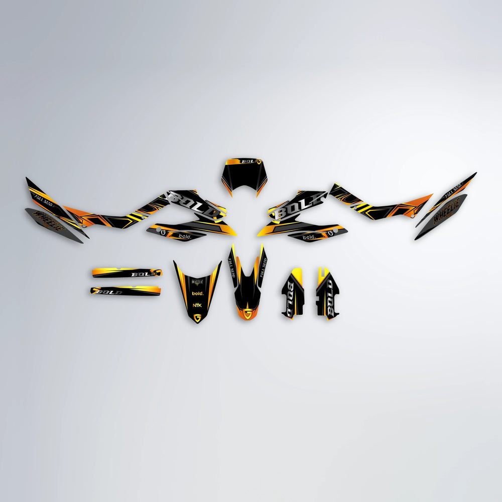 GEBEL V1 Aprilia SX 125 graphics kit parts layout in Orange & Yellow