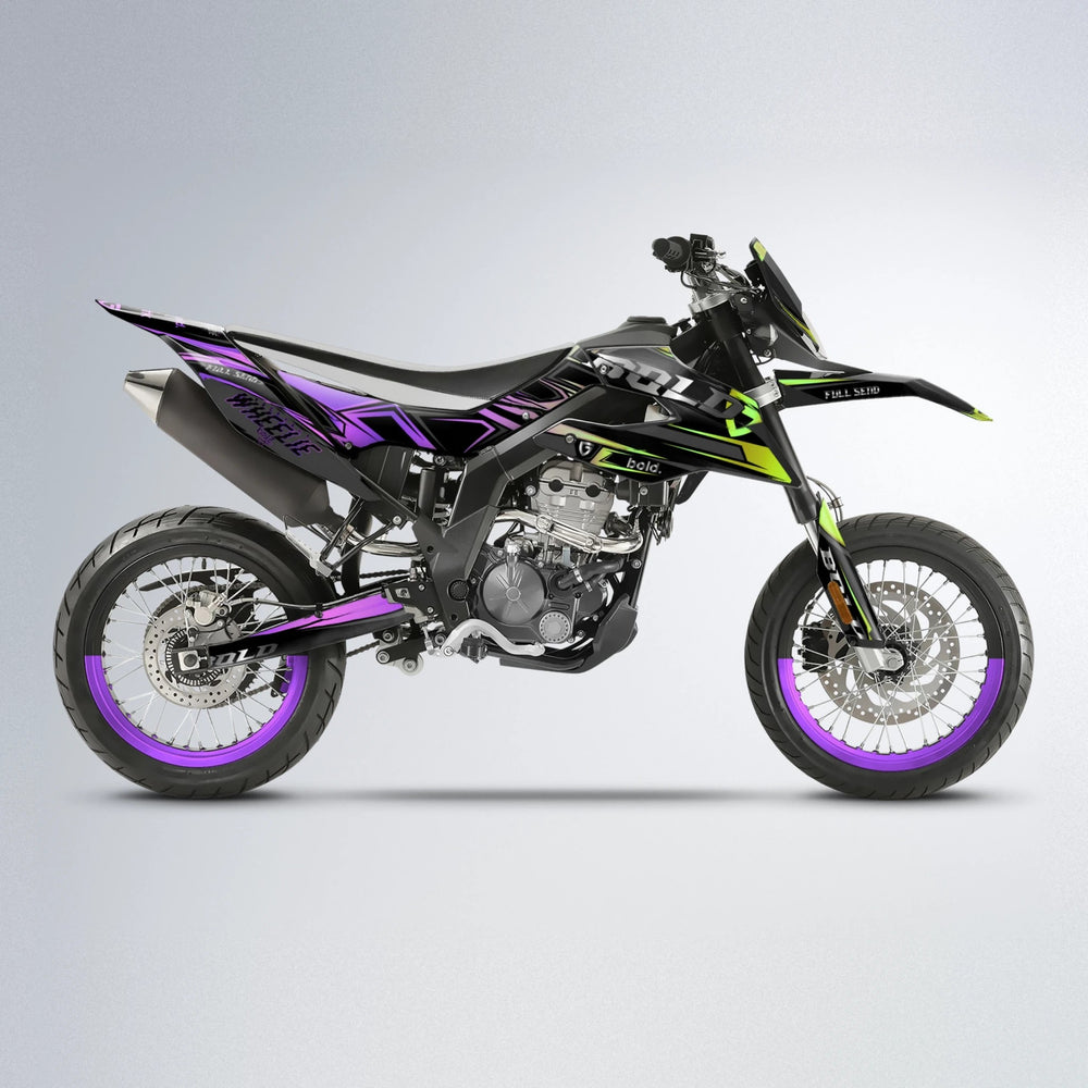 GEBEL V1 Aprilia SX 125 supermoto graphics kit in Purple & Yellow