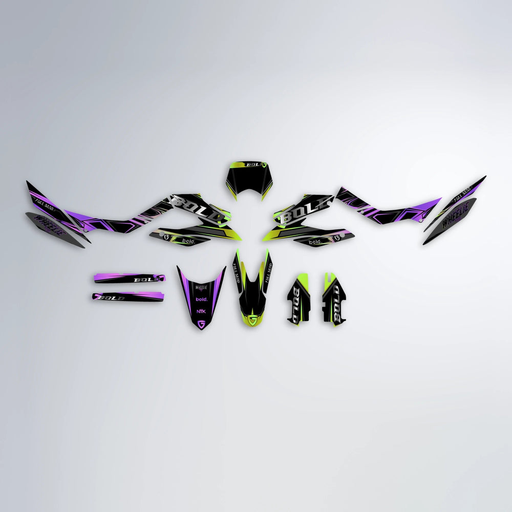 GEBEL V1 Aprilia SX 125 graphics kit parts layout in Purple & Yellow