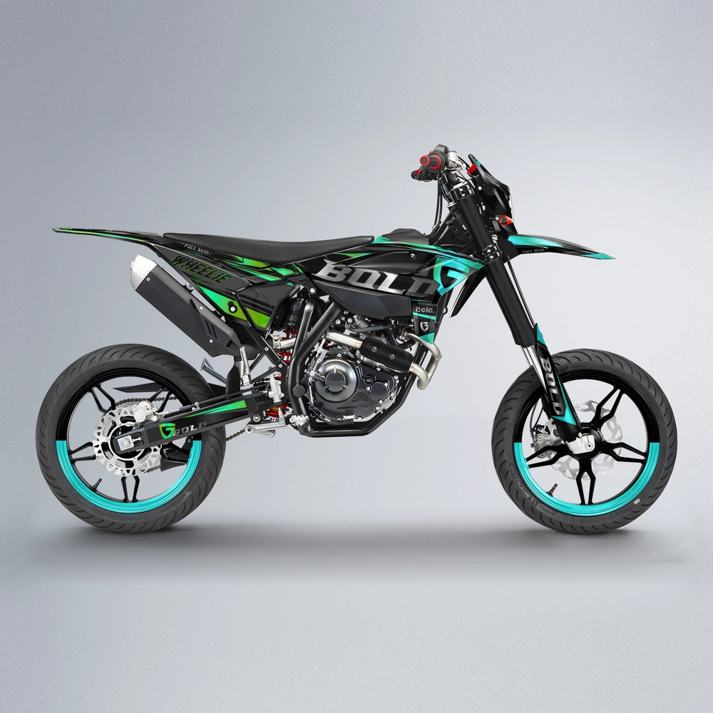GEBEL V1 Beta supermoto graphics kit in Cyan & Green
