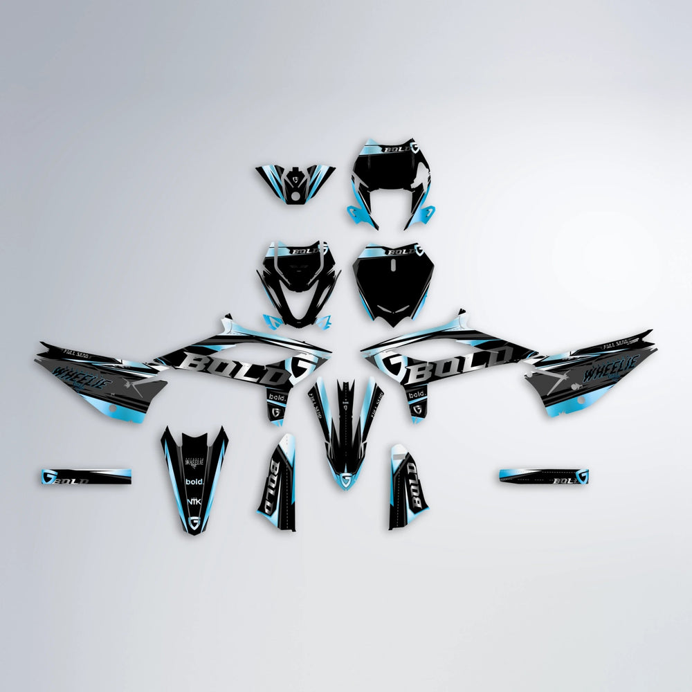 GEBEL V1 Beta graphics kit parts layout in Light Blue & White