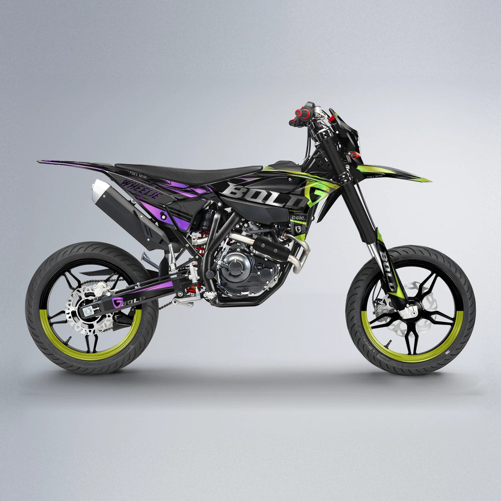 GEBEL V1 Beta supermoto graphics kit in Purple & Yellow