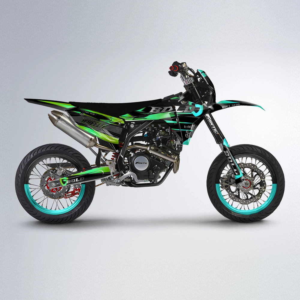 GEBEL V1 Fantic supermoto graphics kit in Cyan & Green