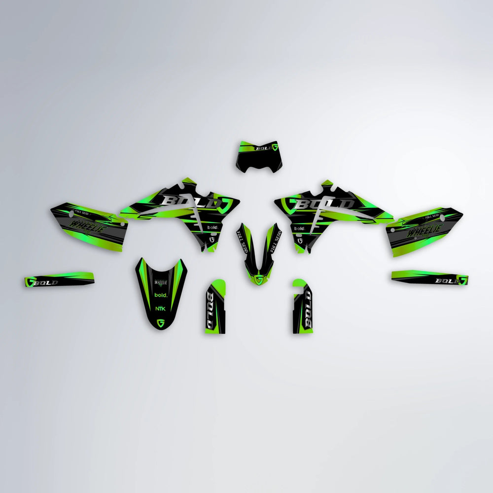 GEBEL V1 Fantic graphics kit parts layout in Green