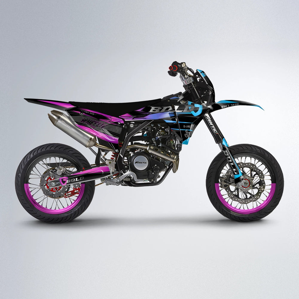 GEBEL V1 Fantic supermoto graphics kit in Pink & Light Blue
