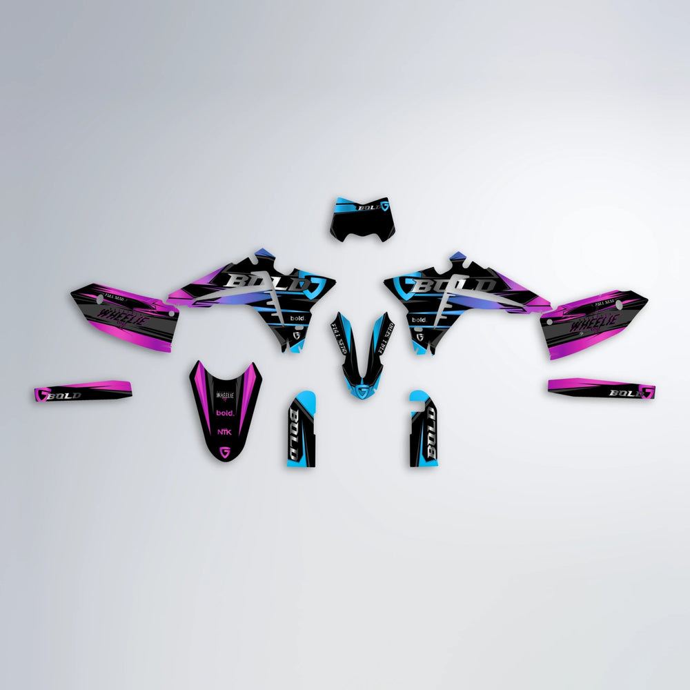 GEBEL V1 Fantic graphics kit parts layout in Pink & Light Blue