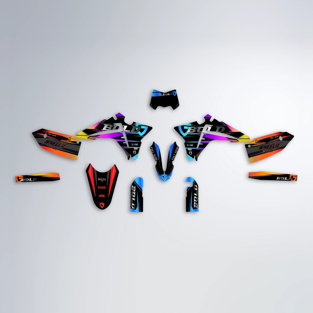 GEBEL V1 Fantic graphics kit parts layout in Sunset Fade