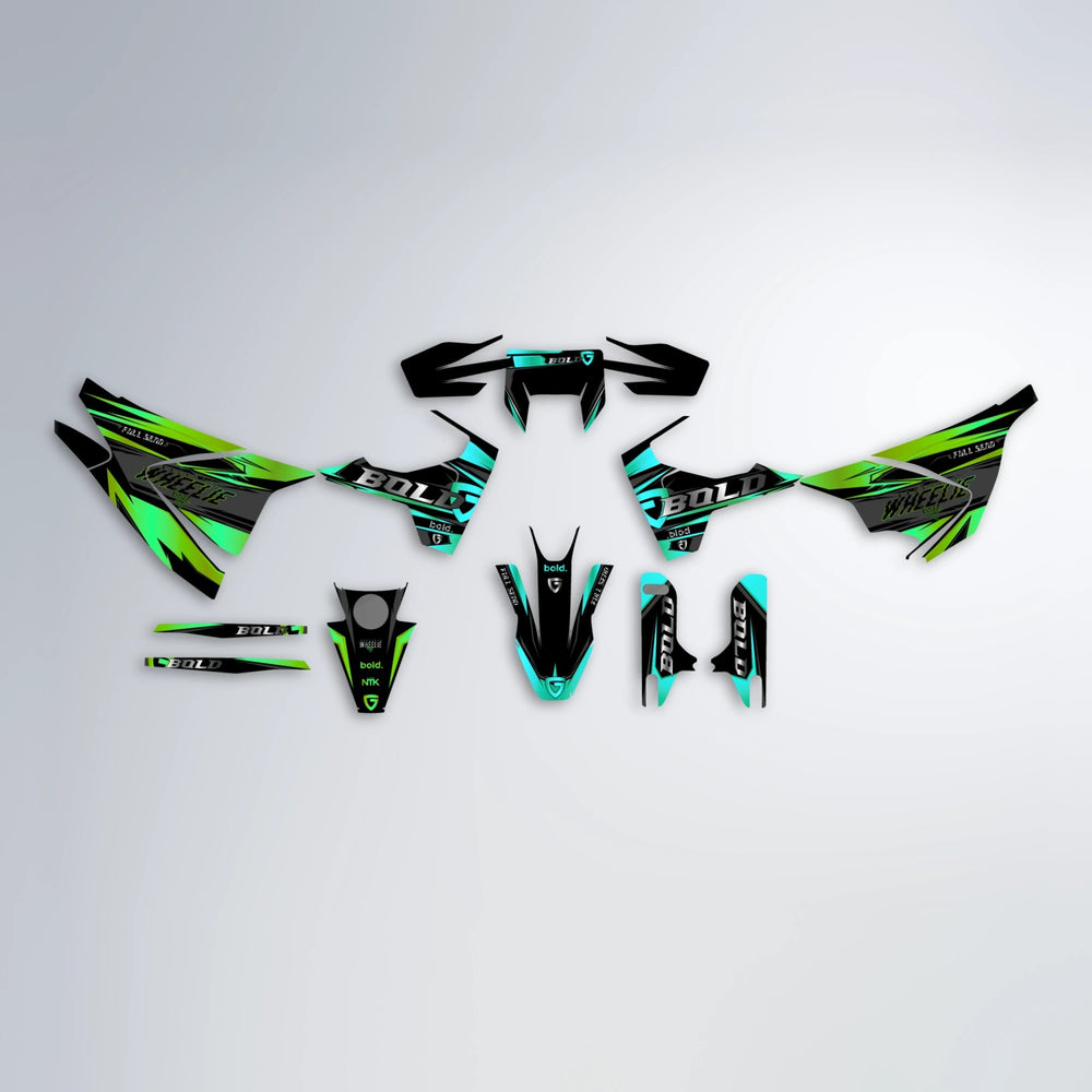 GEBEL V1 Husqvarna 701 graphics kit parts layout in Cyan & Green