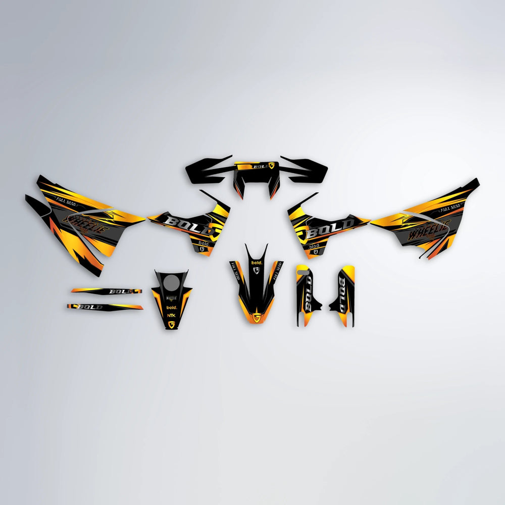 GEBEL V1 Husqvarna 701 graphics kit parts layout in Orange & Yellow