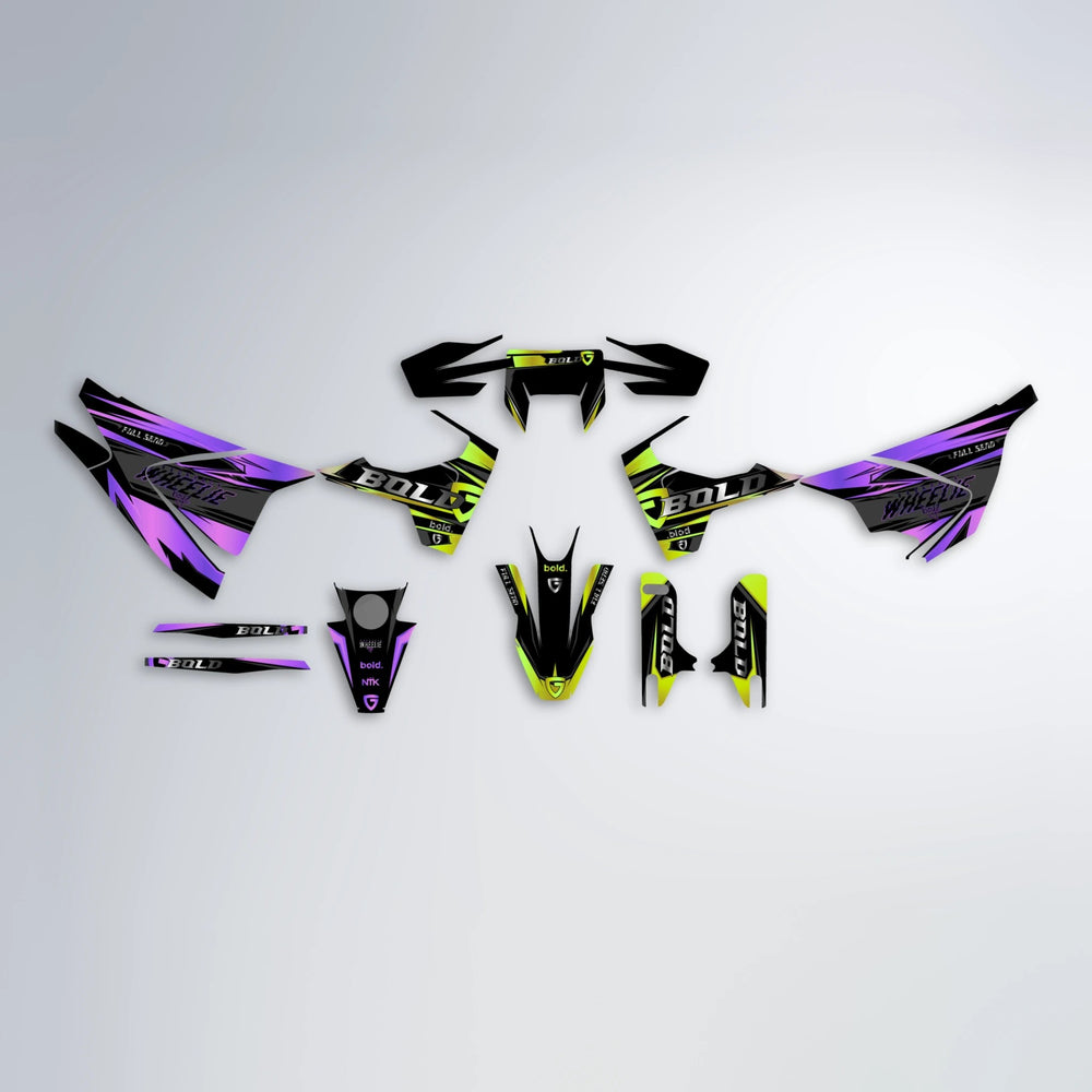GEBEL V1 Husqvarna 701 graphics kit parts layout in Purple & Yellow