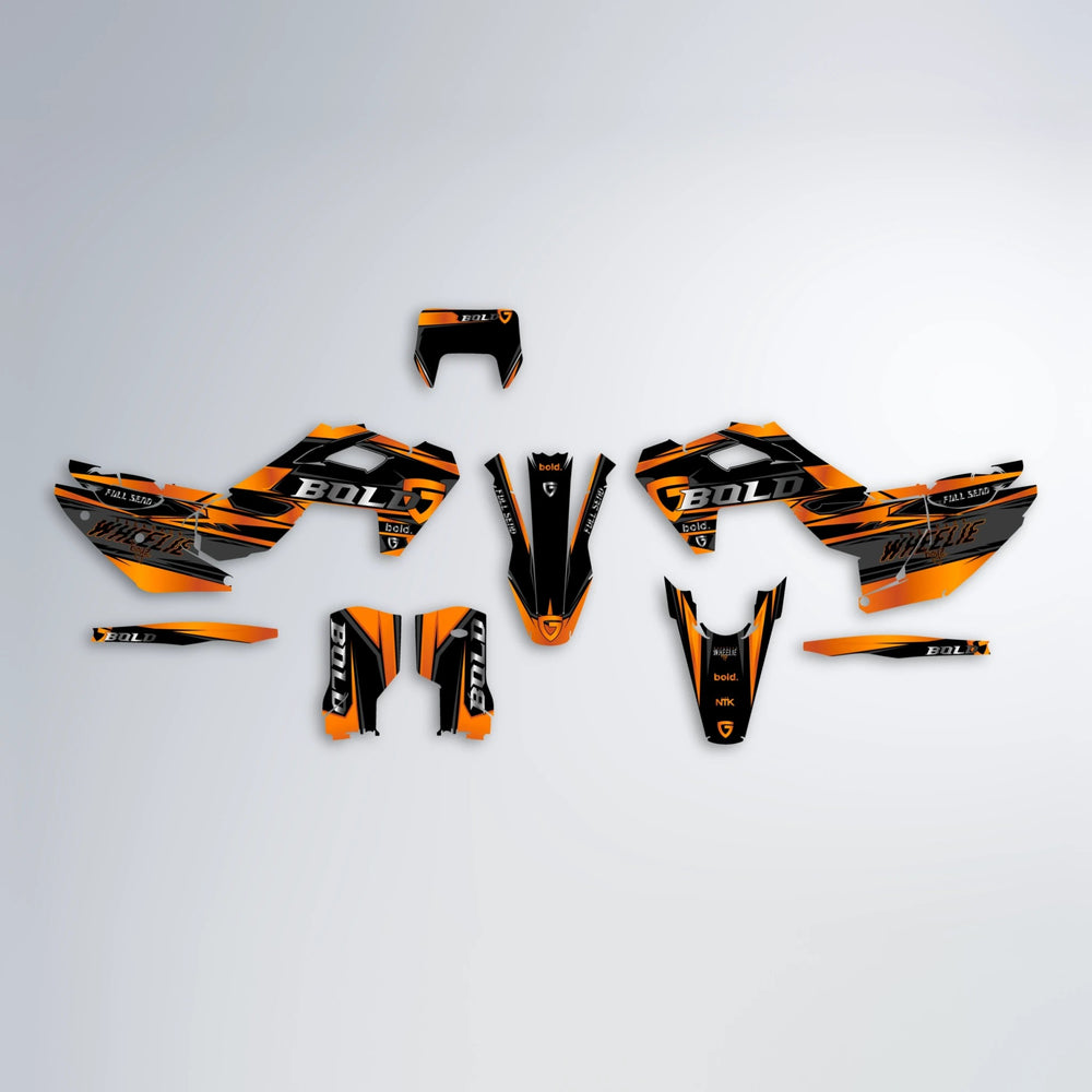 GEBEL V1 Husqvarna FE/TE graphics kit parts layout in Orange