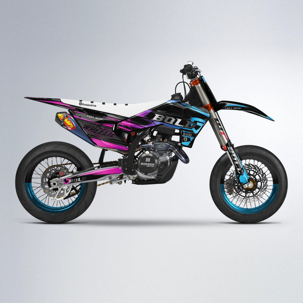 GEBEL V1 Husqvarna FE/TE supermoto graphics kit in Pink & Light Blue