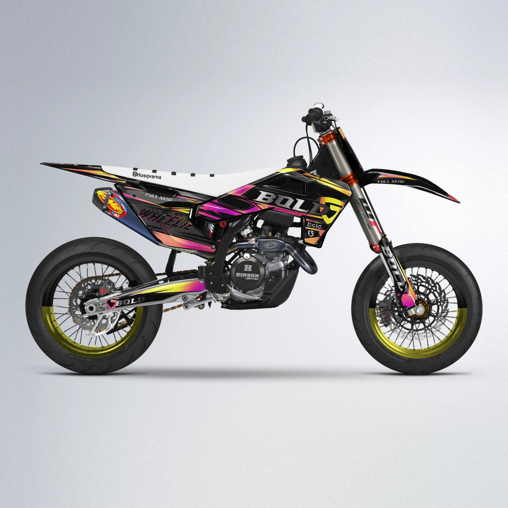 GEBEL V1 Husqvarna FE/TE supermoto graphics kit in Pink & Yellow