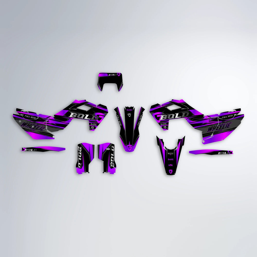 GEBEL V1 Husqvarna FE/TE graphics kit parts layout in Purple