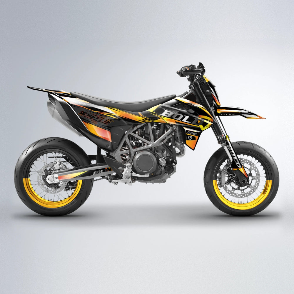 GEBEL V1 KTM SMC 690 supermoto graphics kit in Orange & Yellow