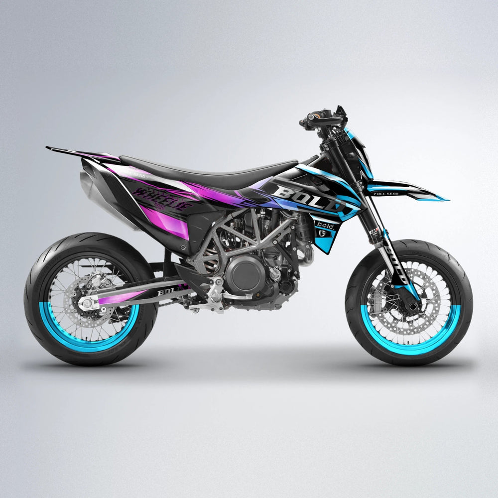 GEBEL V1 KTM SMC 690 supermoto graphics kit in Pink & Light Blue