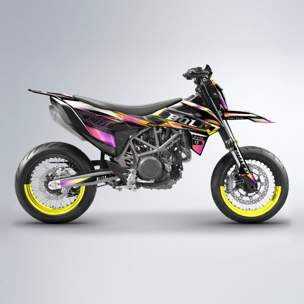 GEBEL V1 KTM SMC 690 supermoto graphics kit in Pink & Yellow