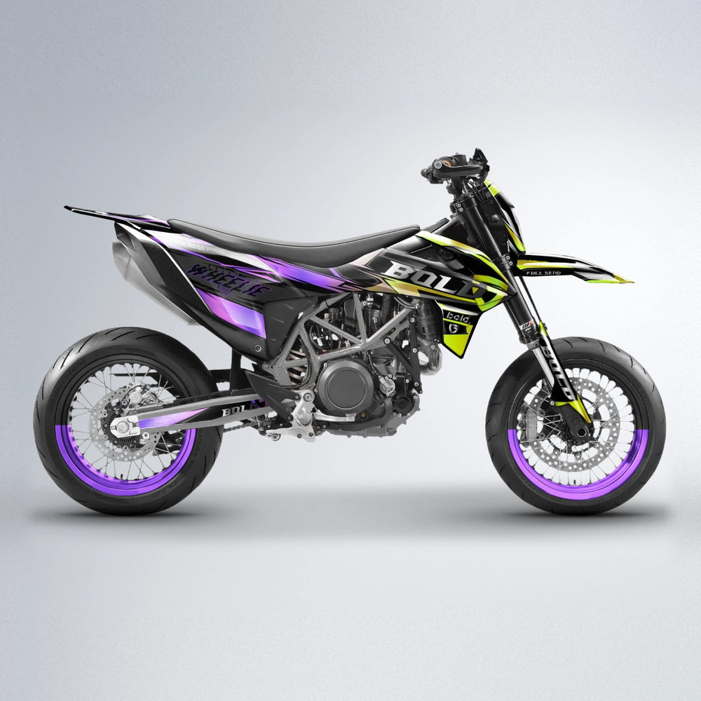 GEBEL V1 KTM SMC 690 supermoto graphics kit in Purple & Yellow