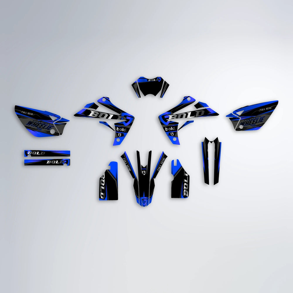 GEBEL V1 Rieju MRT graphics kit parts layout in Blue
