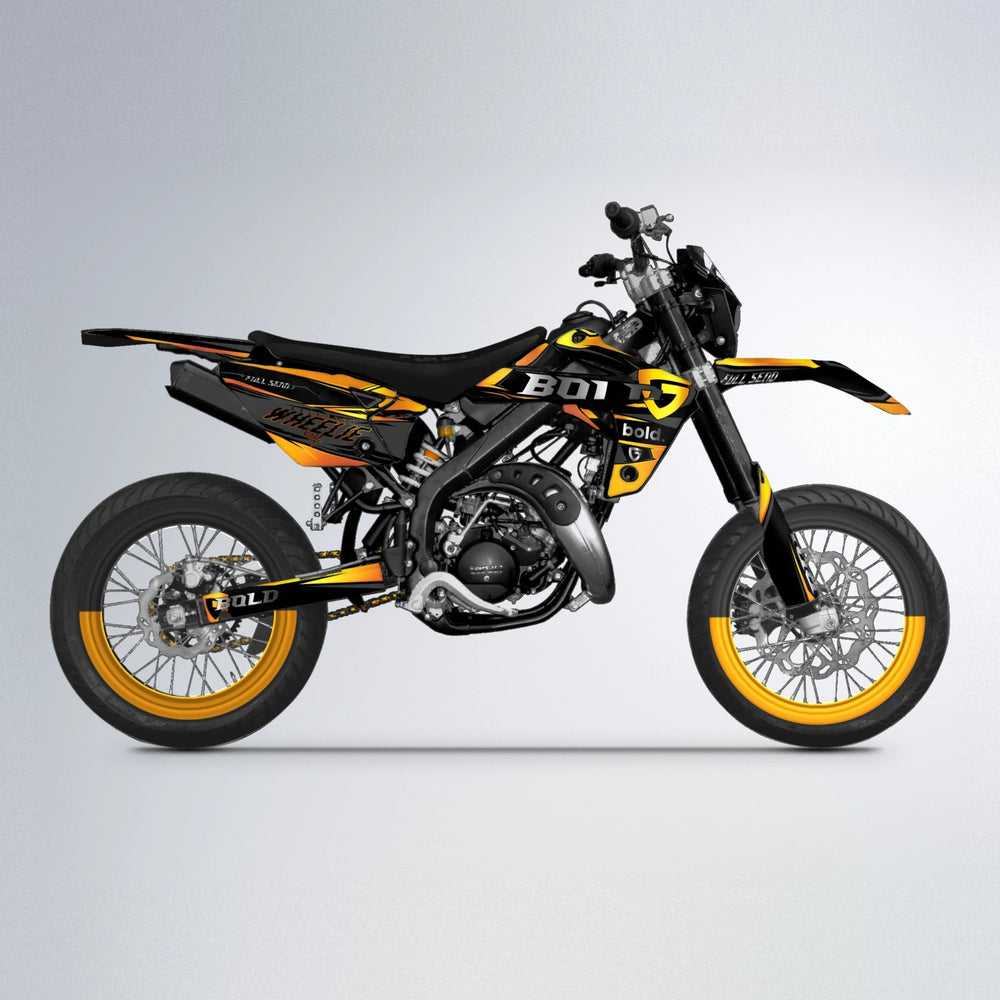 GEBEL V1 Rieju MRT supermoto graphics kit in Orange & Yellow