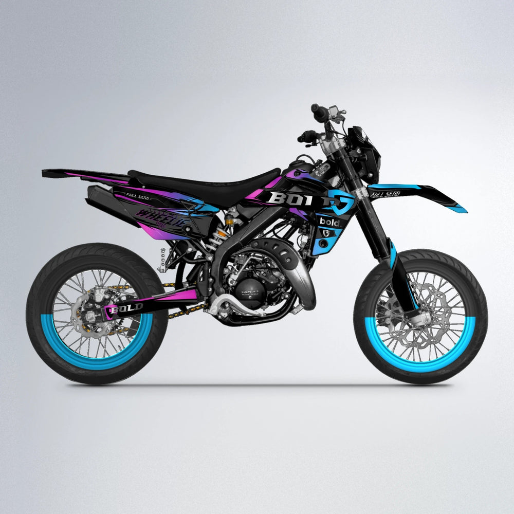 GEBEL V1 Rieju MRT supermoto graphics kit in Pink & Light Blue