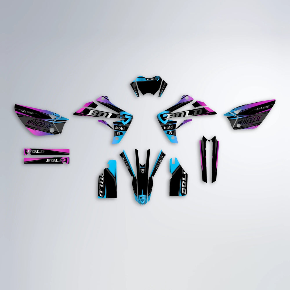 GEBEL V1 Rieju MRT graphics kit parts layout in Pink & Light Blue