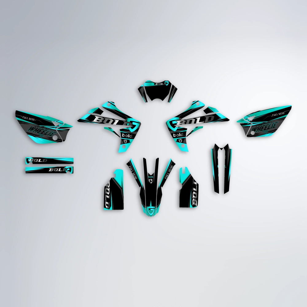 GEBEL V1 Rieju MRT graphics kit parts layout in Teal