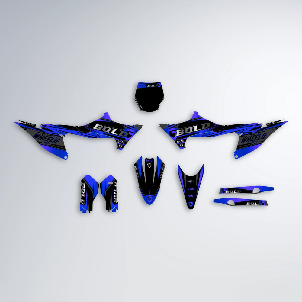 GEBEL V1 Stark Varg MX graphics kit parts layout in Blue