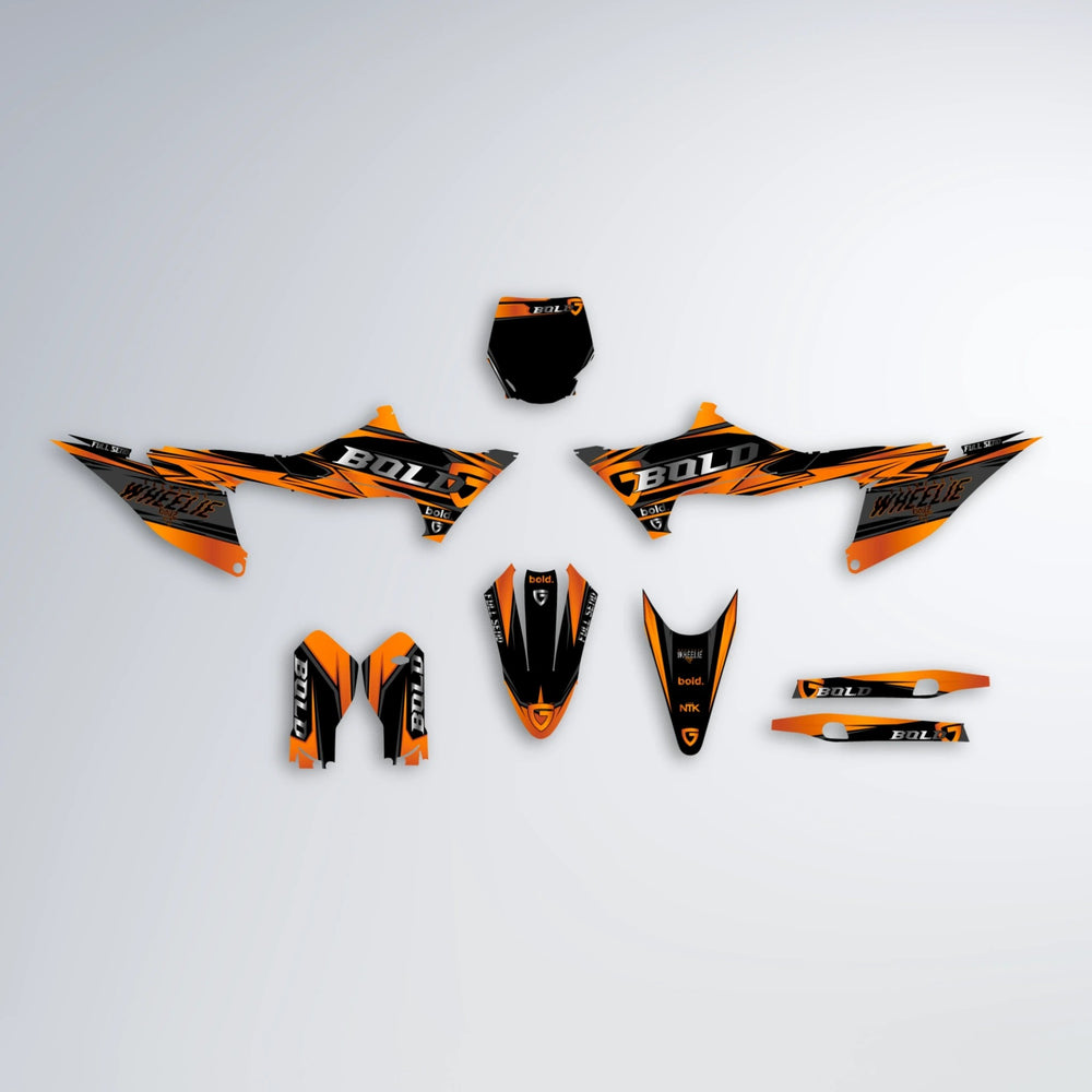 GEBEL V1 Stark Varg MX graphics kit parts layout in Orange