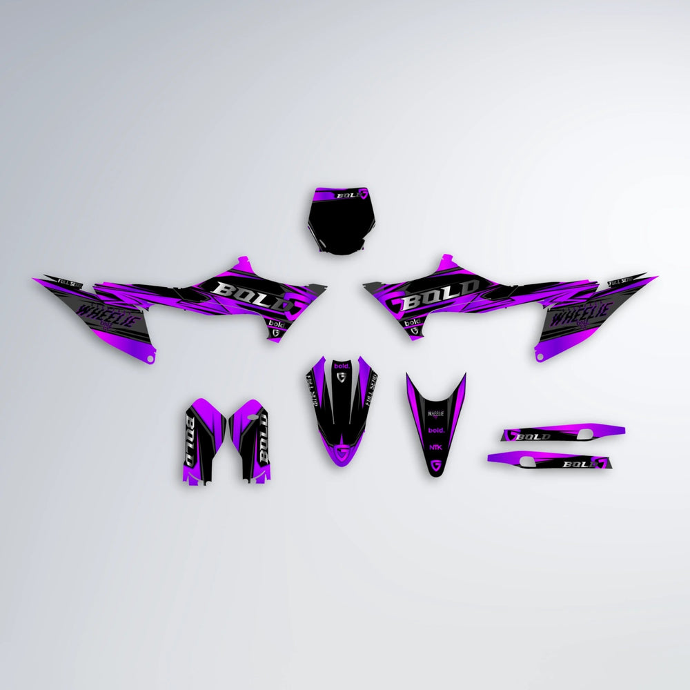 GEBEL V1 Stark Varg MX graphics kit parts layout in Purple