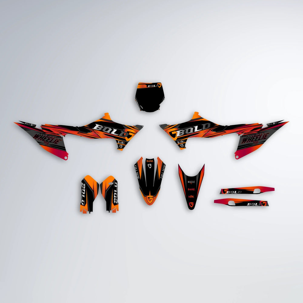 GEBEL V1 Stark Varg MX graphics kit parts layout in Red & Orange