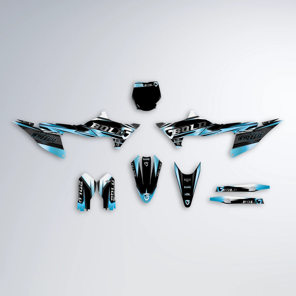 GEBEL V1 Stark Varg SM graphics kit parts layout in Light Blue & White