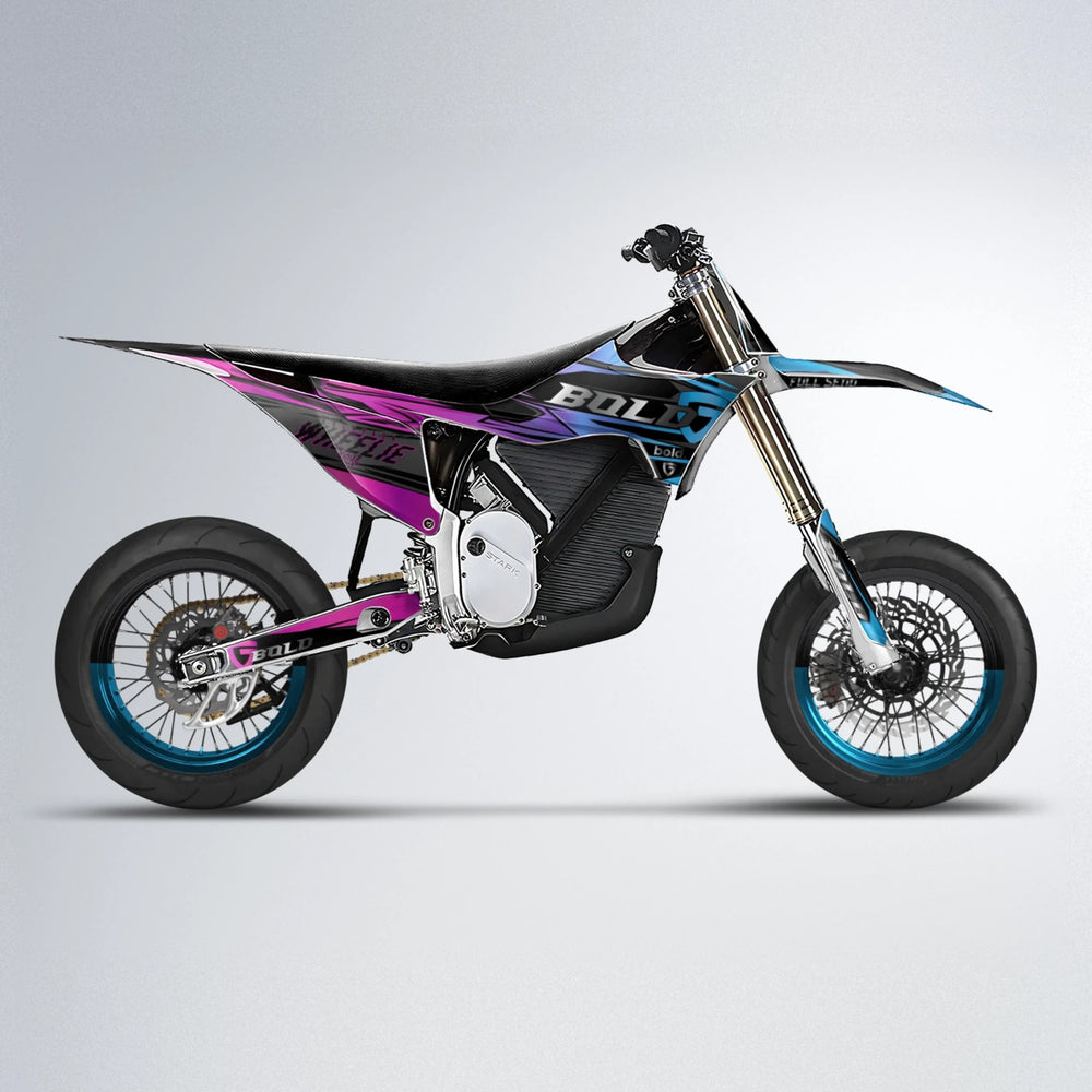 GEBEL V1 Stark Varg SM supermoto graphics kit in Pink & Light Blue