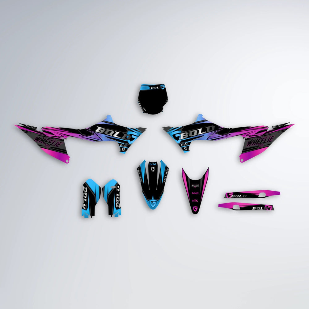GEBEL V1 Stark Varg SM graphics kit parts layout in Pink & Light Blue