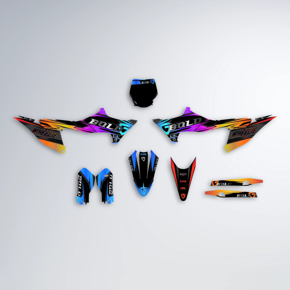 GEBEL V1 Stark Varg SM graphics kit parts layout in Sunset Fade