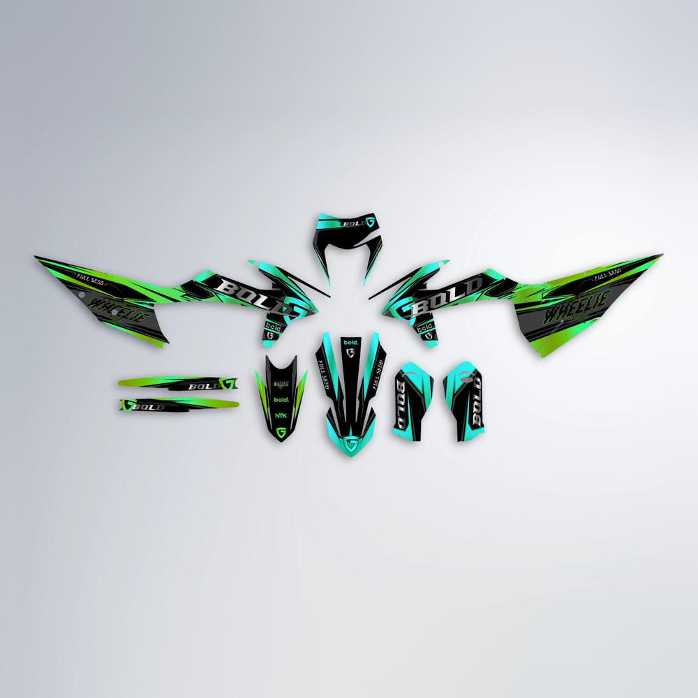 GEBEL V1 graphics kit parts layout in Cyan & Green