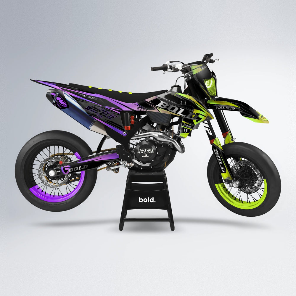 GEBEL V1 supermoto graphics kit in Purple & Yellow