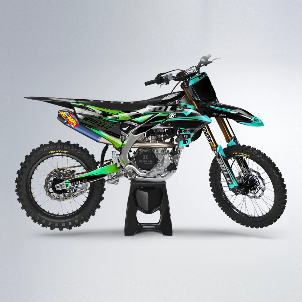 GEBEL V1 Yamaha YZF MX motocross graphics kit in Cyan & Green