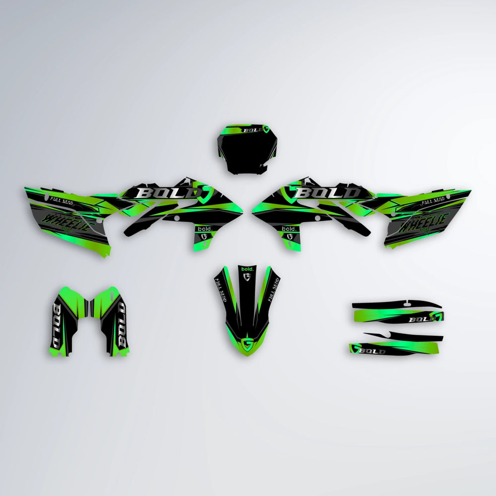 GEBEL V1 Yamaha YZF MX graphics kit parts layout in Green