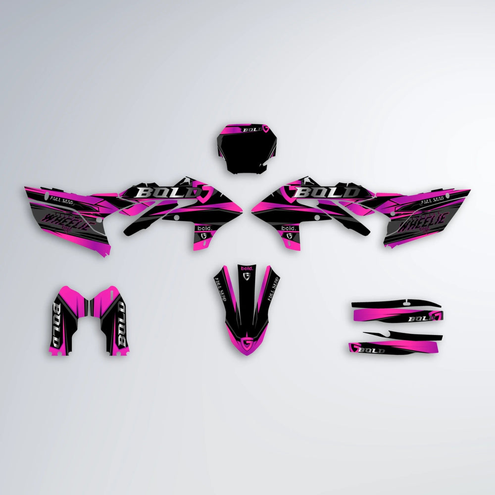 GEBEL V1 Yamaha YZF MX graphics kit parts layout in Pink