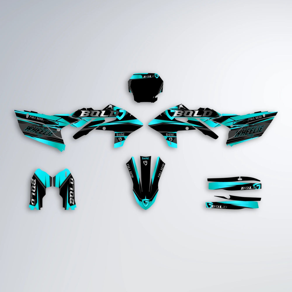 GEBEL V1 Yamaha YZF MX graphics kit parts layout in Teal