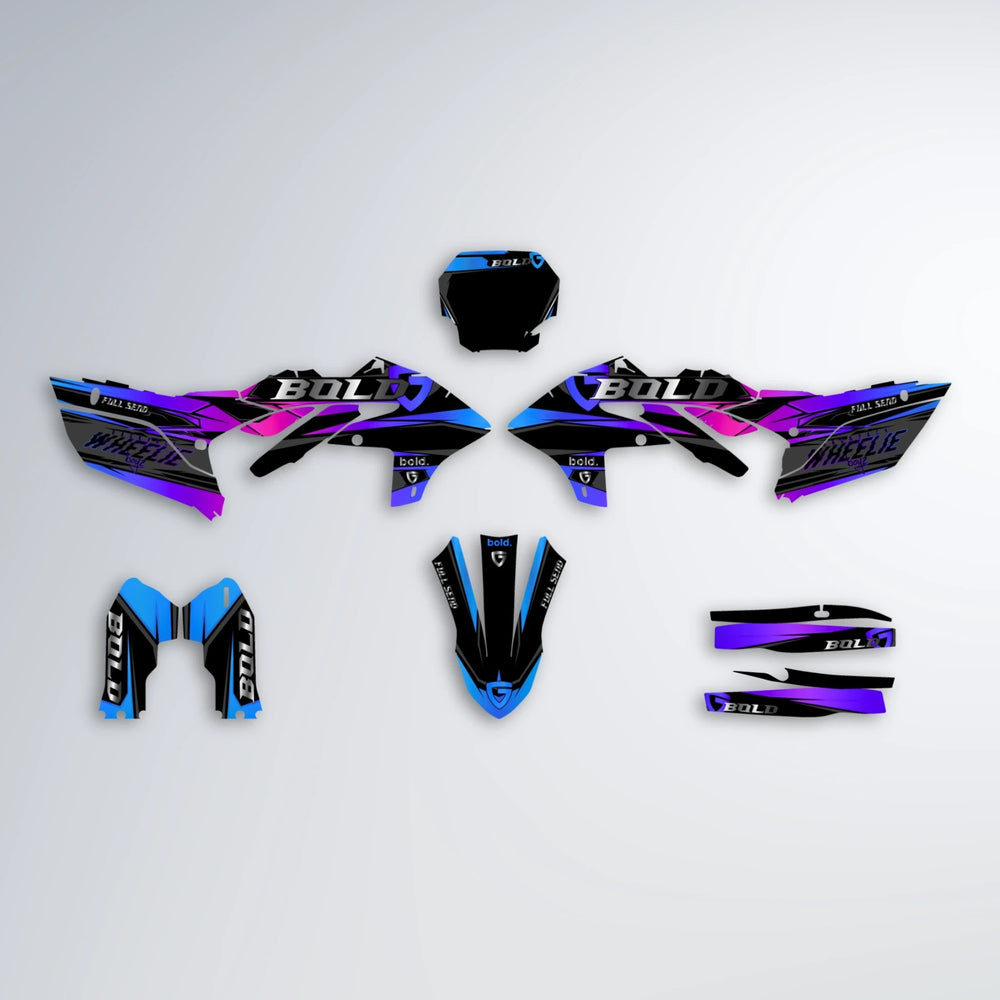 GEBEL V1 Yamaha YZF SM graphics kit parts layout in Blue Purple Fade