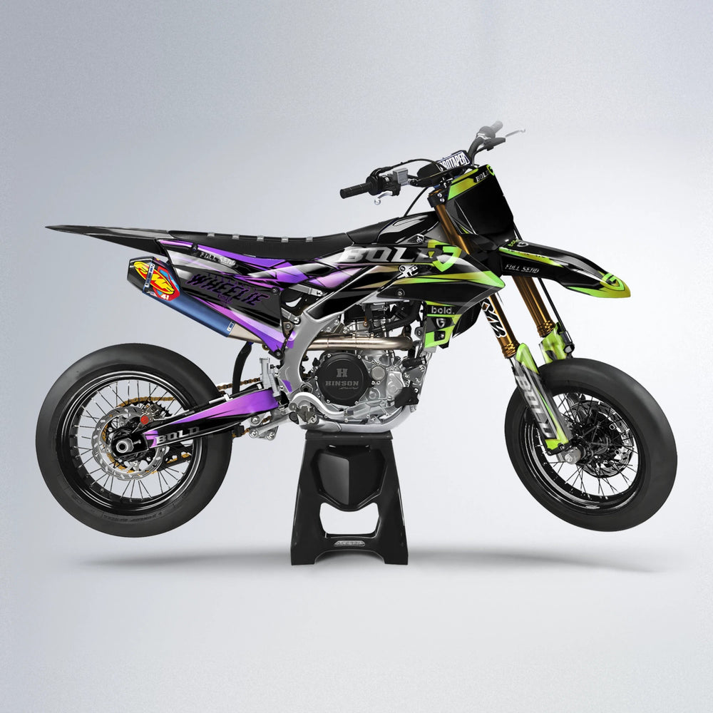 GEBEL V1 Yamaha YZF SM supermoto graphics kit in Purple & Yellow