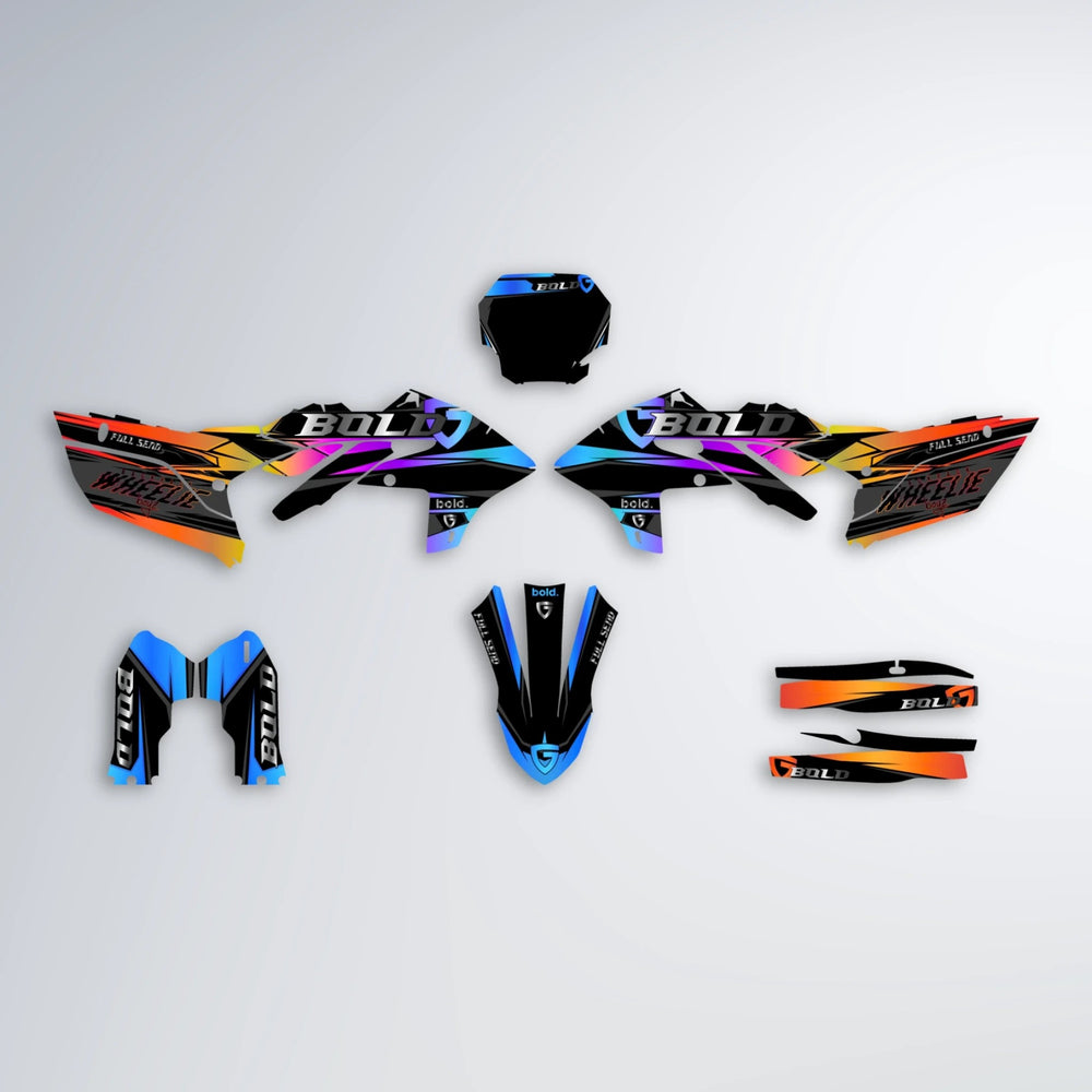 GEBEL V1 Yamaha YZF SM graphics kit parts layout in Sunset Fade