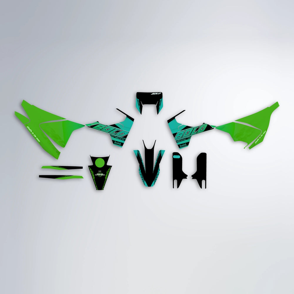GEBEL V2 Husqvarna 701 graphics kit parts layout in Cyan & Green