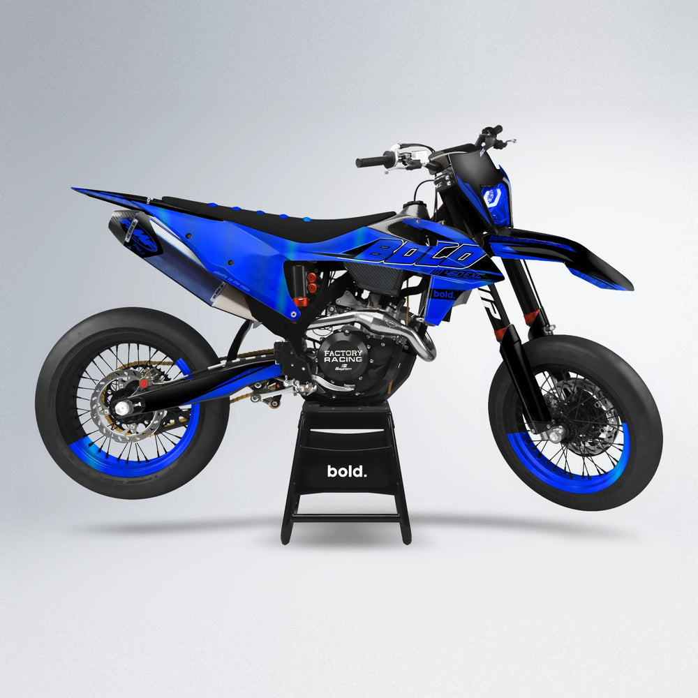 GEBEL V2 supermoto graphics kit in Blue Chrome