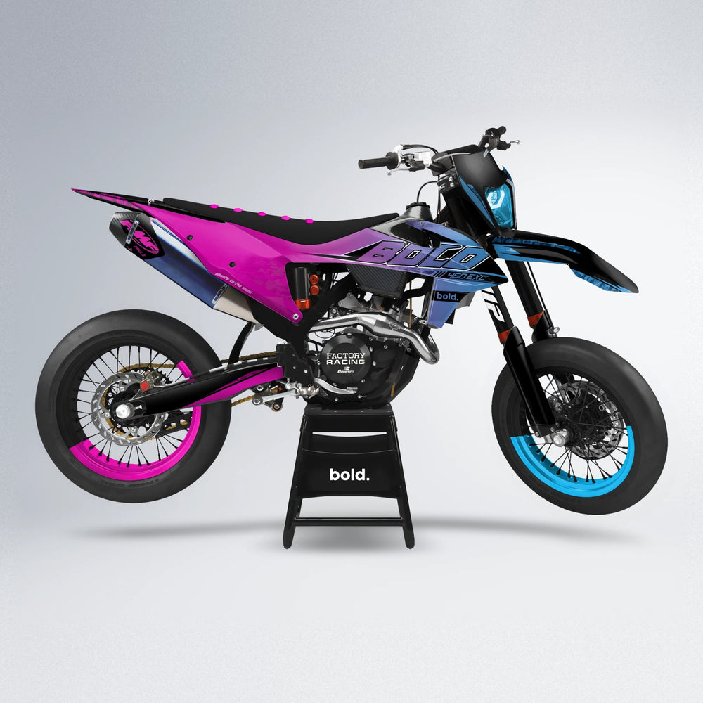 GEBEL V2 supermoto graphics kit in Pink & Light Blue