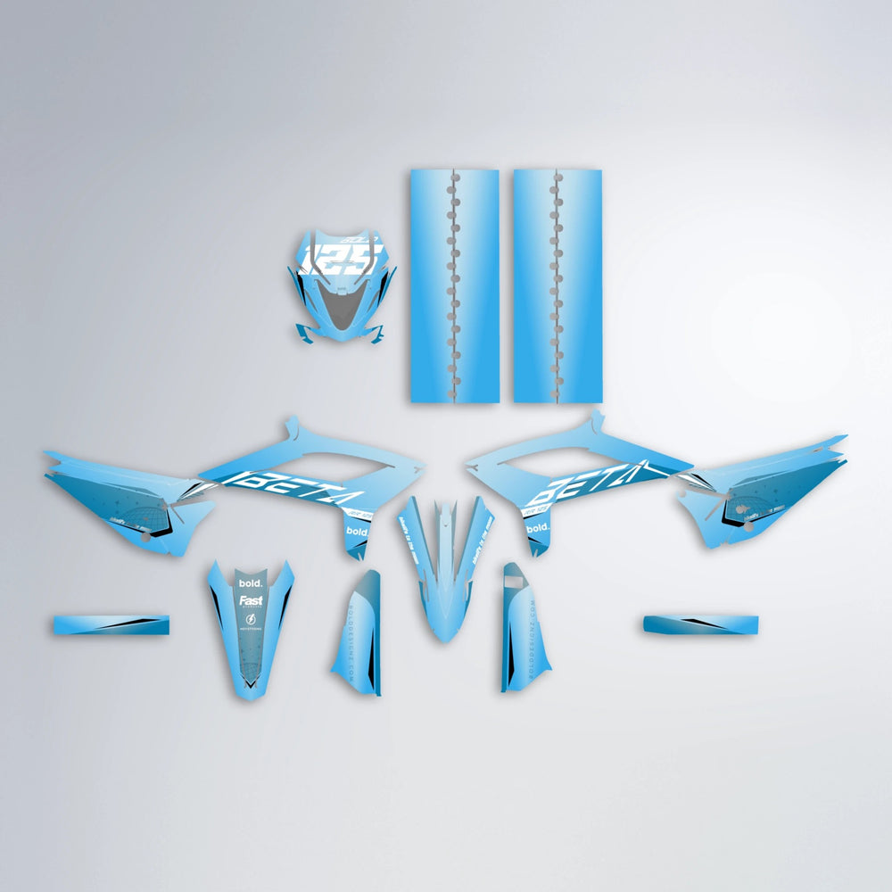 GEBEL V3 Beta graphics kit parts layout in Light Blue & White
