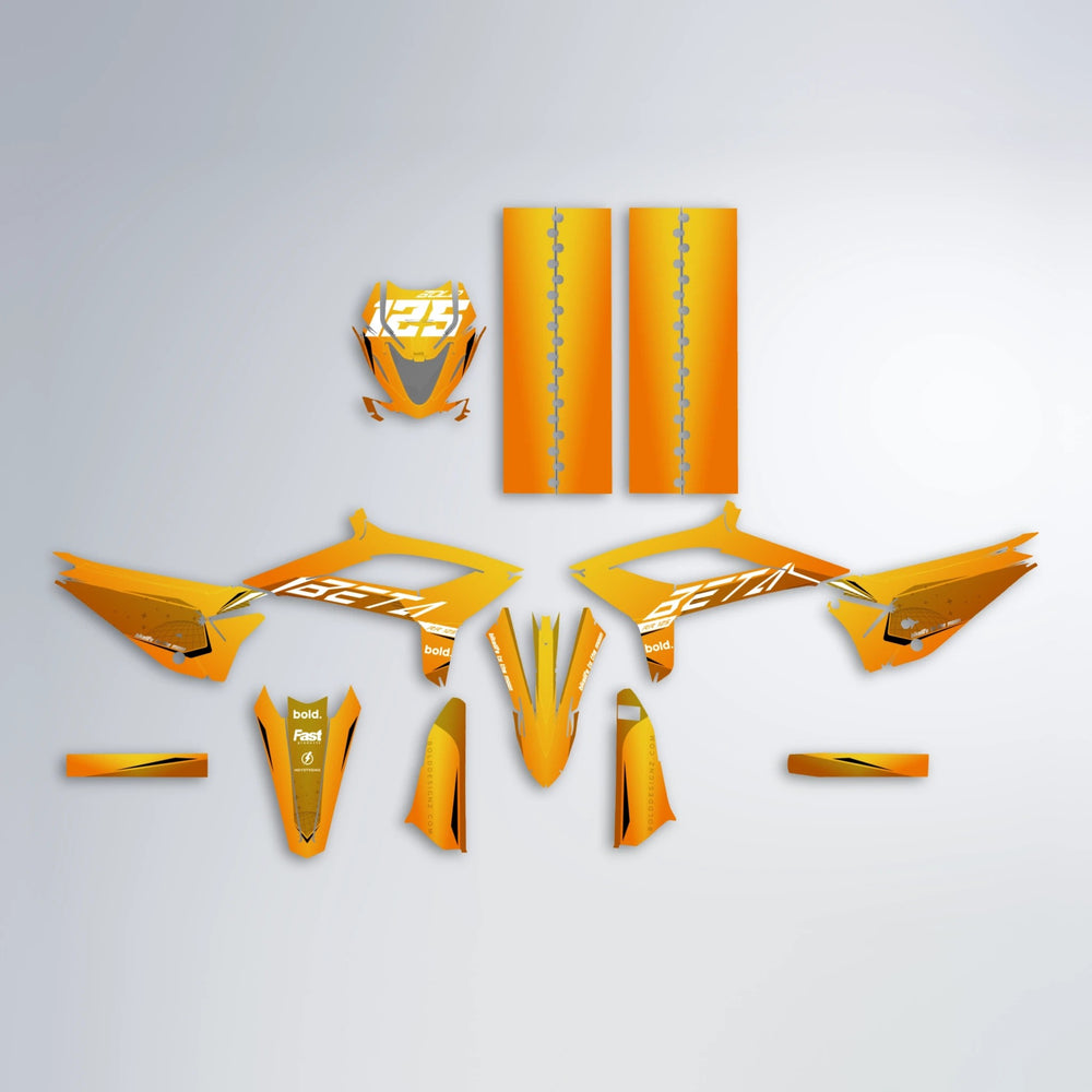 GEBEL V3 Beta graphics kit parts layout in Orange & Yellow
