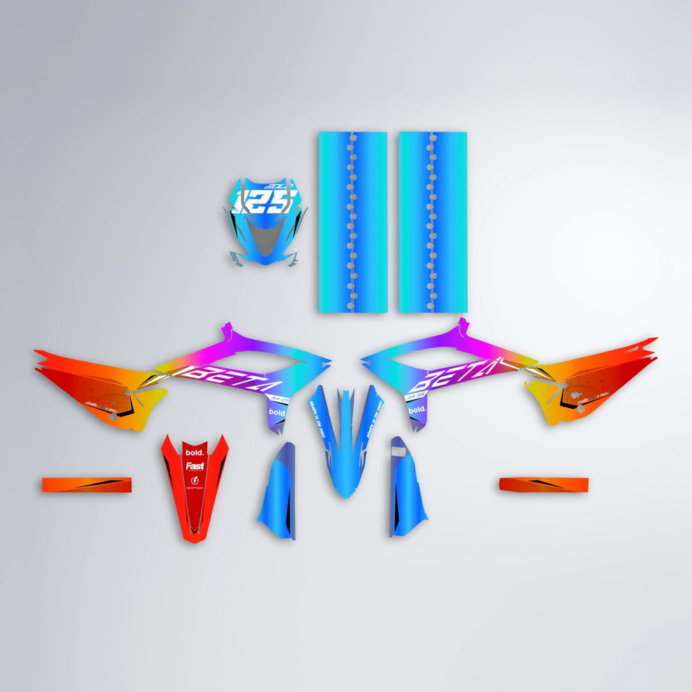 GEBEL V3 Beta graphics kit parts layout in Sunset Fade